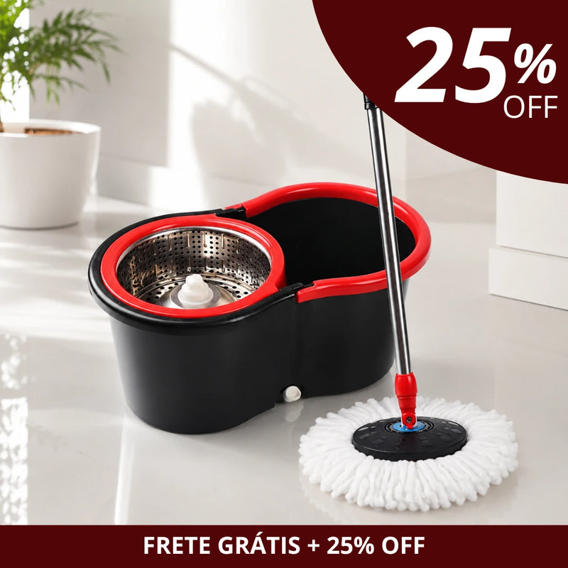 Kit Mop Giratório Easy Clean com Balde Inox-Refil Incluso